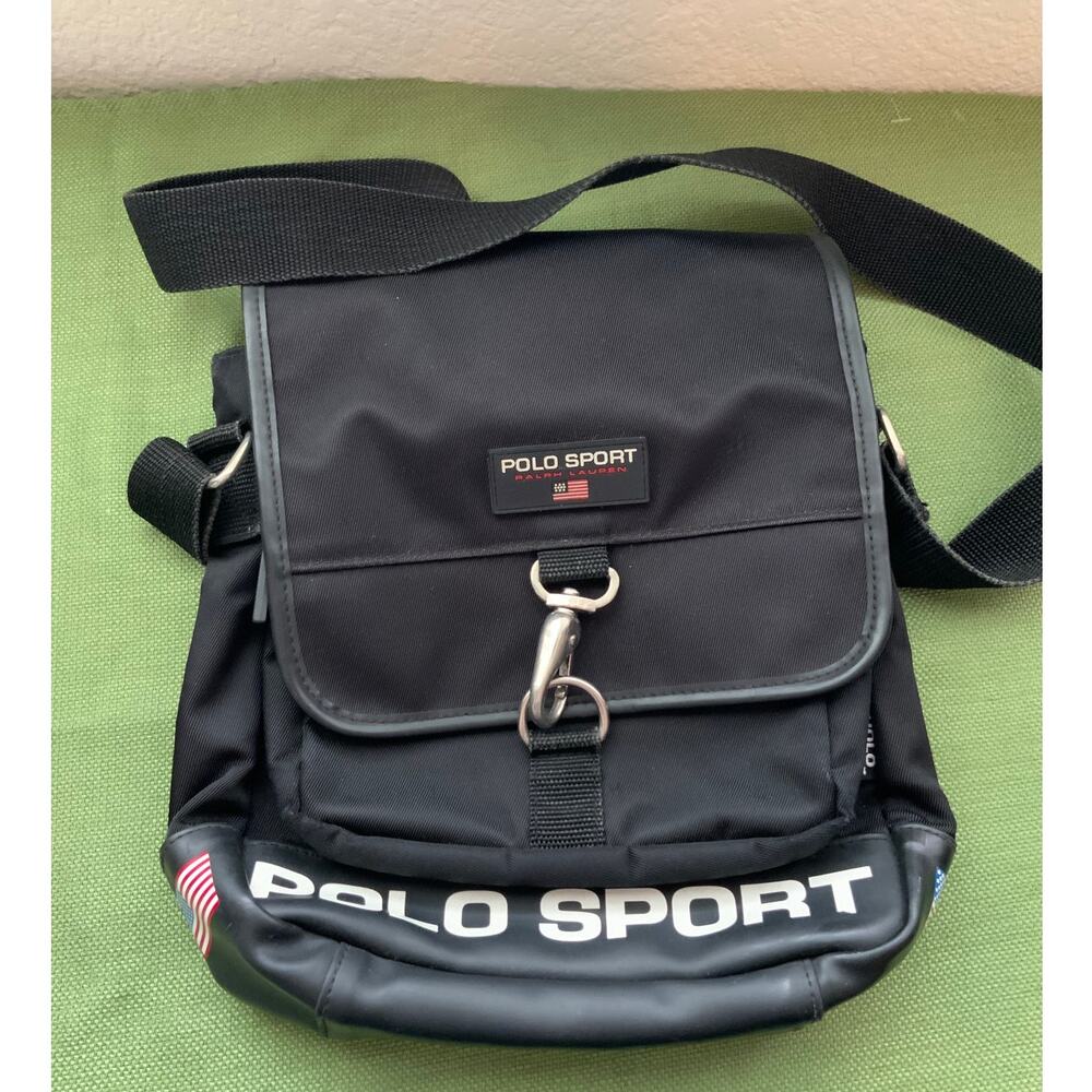 Vintage Ralph Lauren Polo Sport Black Nylon Crossbody Messenger Shoulder Bag Y2K